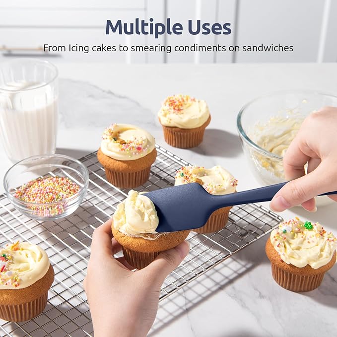 Heat Resistant Silicone Spatula Set: U-Taste 600ºF High Temp Seamless Food Grade Food Grade Flexible Rubber Silicon Kitchen Cooking Mixing Baking Scraper for Nonstick Cookware Set of 4 (Midnight Blue)