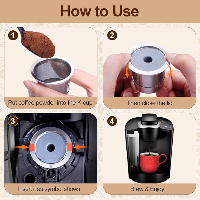 RETHONE Reusable K Cups for Keurig:Refillable K Cups Coffee Pods for Keurig 1.0 & 2.0 Coffee Machine,Stainless Steel Coffee Filters-SUS 304‌, Easy to Clean,Lid-Body Tight Seal
