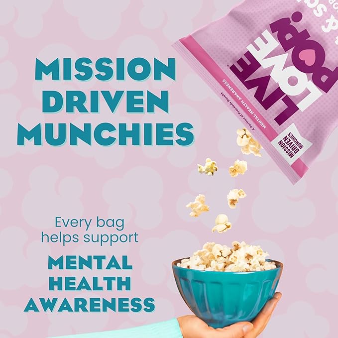 Live Love Pop Sweet and Salty Kettle Corn Flavored Gourmet Popcorn, 1.5 Oz (Pack of 12), Individual Snack Size Bags, Healthy Snack, Gluten Free, Vegan & Non-GMO, Mission Driven Munchies