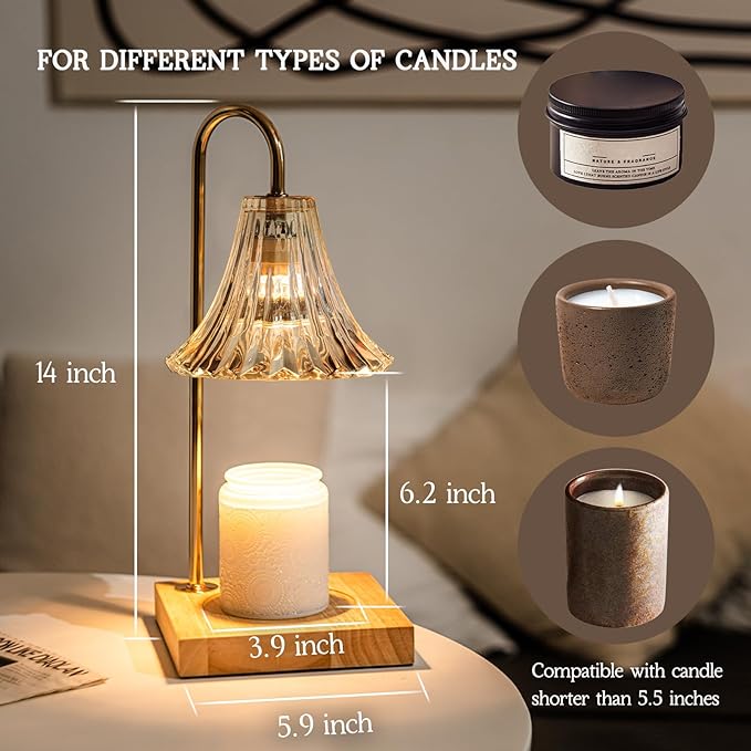 Candle Warmer Lamp with Timer, Candle Wax Warmer Flower Lamp Dimmable, Birthday Day Gifts for Mom Women, Home Fragrance Accessories for Dorm Room Decor