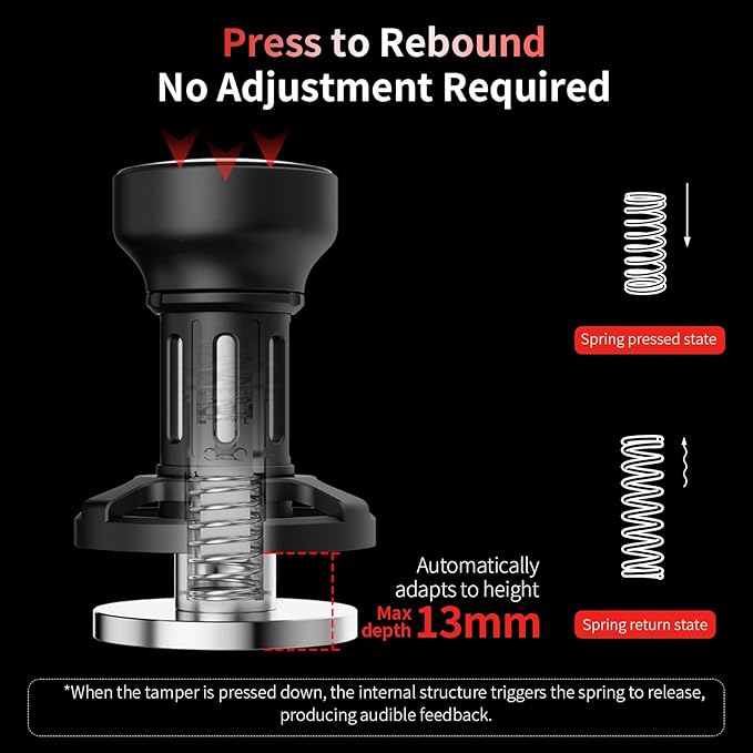 MHW-3BOMBER 58mm Espresso Tamper, Coffee Tamper with Sound Feedback for Barista, Impact Tamper Tool Espresso Espresso Hand Tamper with 4 Spring Loaded Fits 58mm Portafilter, YU Series, T5862-OS