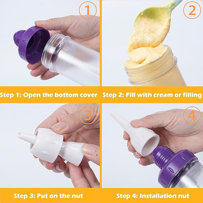 Dessert Decorating Syringe Set, Icing Piping Kit, Icing Dispenser Cupcake Filling Injector, Cake Decorating Kit with 5 Piping Tips Nozzles, Cupcake Decorating Kit