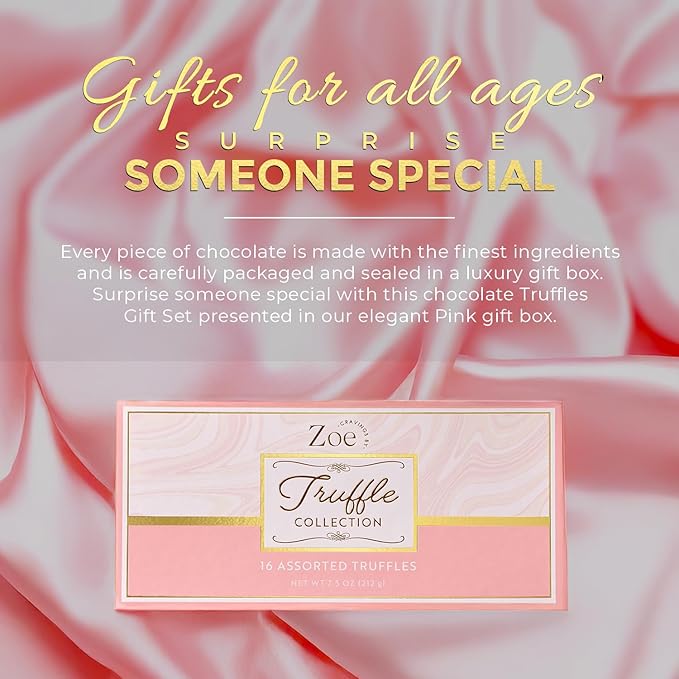 CRAVINGS BY ZOE Gourmet Chocolate Truffle Gift Box | 16 Count | Assorted Gourmet Milk & Dark Chocolate Candy Food Gift Basket Anniversary, Birthday, Get Well, Holiday, Thank You Men Women Mom Her