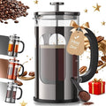 Veken French Press Coffee Maker 34oz,No Plastic Touching Cafe,Thickened Borosilicate Glass Stainless Steel Brewer,Cold Brew Cafetera Teapot for Kitchen Travel Camping,Gifts,Bar Accessories,Dark Pewter