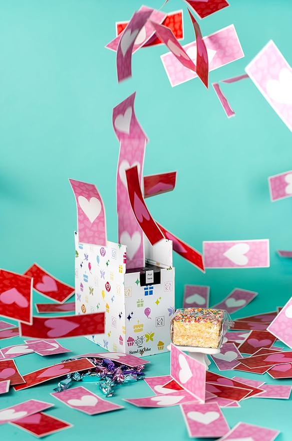 Celebration Love Shower Gift Box by Send A Cake Music Gift with 20 Foil-Wrapped Caramels & 3" Rainbow Sprinkle Crispy Cake – Ready-to-Gift, No Assembly, Birthday, Anniversary, or Celebration Gift for Women, Men & Kids