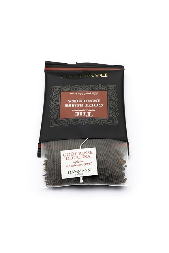 Dammann Freres Satchets, Goût Russe Douchka Tea Bags, Premium Gourmet French Black Tea, Blend Bergamot, Lemon, Orange Flavors, Individually Wrapped, 24 Count (Single Pack)