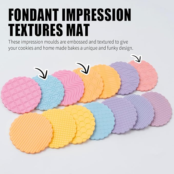 KALAIEN 3 Pack Cookie Embosser Set, Fondant Impression Mats Acrylic Embosser for Fondant Stamps, Texture Sheets for Polymer Clay, Chocolate, Cupcake Topper, Fondant Molds-Style 3