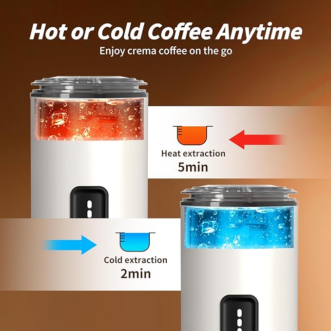 Stainless Steel Portable Espresso Maker | 7500mAh Rechargeable Battery | 20 Bar Self-Heating with USB-C | Works with Most Capsules Compatible for Camping, Travel, Outdoor (White)