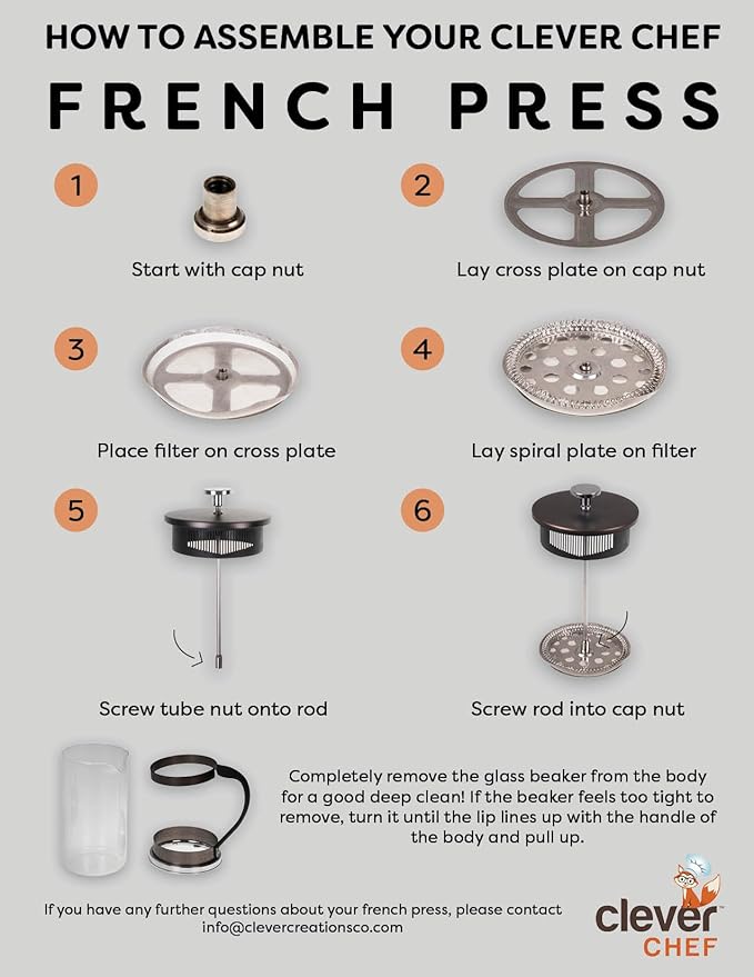 Clever Chef French Press Coffee Maker, Maximum Flavor Coffee Brewer with Superior Filtration, 2 Cup Capacity, Black