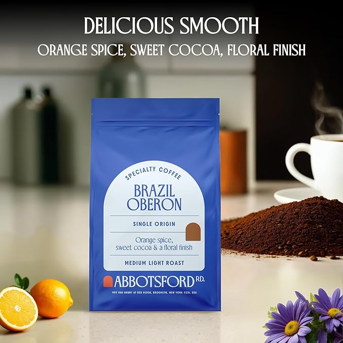 Brazil Oberon Ground Coffee, Medium Light Roast Ground Coffee with Orange Spice & Cocoa, 12 oz Brazilian Coffee Bag, Single Origin from Cerrado, Specialty Coffee for a Bright, Flavorful Brew