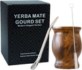 LA FEE Yerba Mate Natural Gourd/Tea Cup Set Brown (Original Traditional Mate Cup - 8 Ounces)，Includes Yerba Mate Straw & Cleaning Brush，Stainless Steel | Double-Walled | Easy to Clean (Brown)