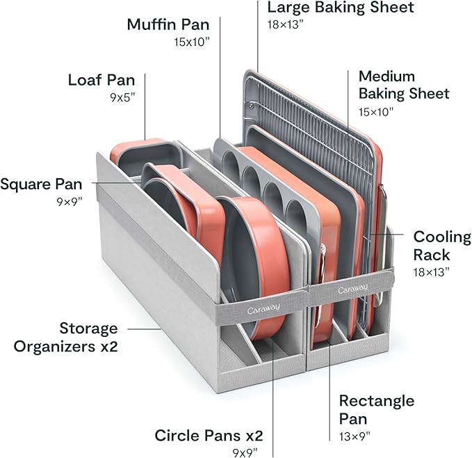 Caraway Nonstick Ceramic Bakeware Set (11 Pieces) - Baking Sheets, Assorted Baking Pans, Cooling Rack, & Storage - Aluminized Steel Body - Non Toxic, PTFE & PFOA Free - Perracotta