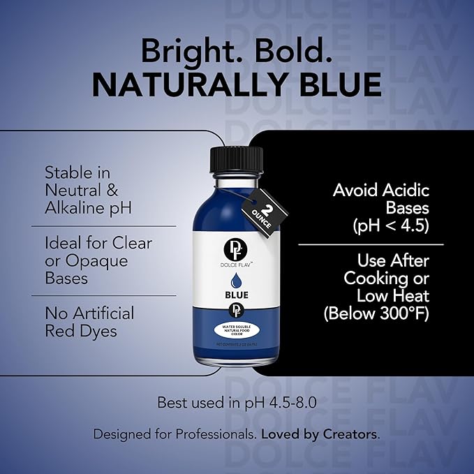 Dolce Flav Natural Blue Food Coloring – 2 oz Vibrant Plant-Based Color from Spirulina | Water-Soluble Liquid Dye for Baking, Drinks & Frostings | Graduated Dropper Included | No Artificial Dyes | Kosher | Made in USA