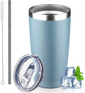 20 oz Tumbler with Lids and Straws, Stainless Steel Insulated Coffee Tumbler, Double Wall Vacuum Insulated Travel Mug Cup, Leakproof Thermal Coffee Cup for Hot and Cold Drinks (azure blue)