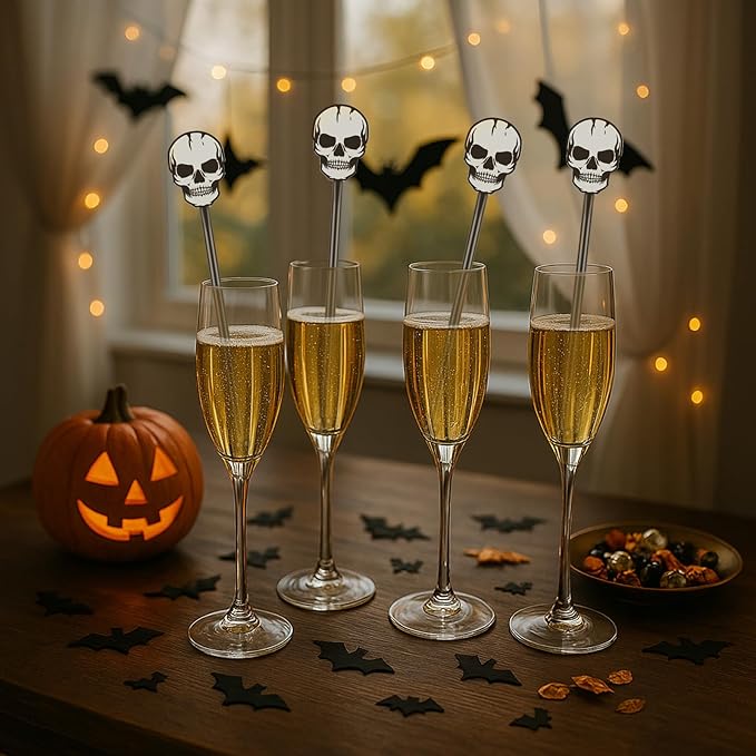 30 Pcs Halloween Swizzle Sticks Plastic Coffee and Cocktail Stirrers Fall Thanksgiving Drink Stirrers Cocktail Mixers for Halloween Fall Autumn Party Tea Coffee Bar Decoration(Skull)