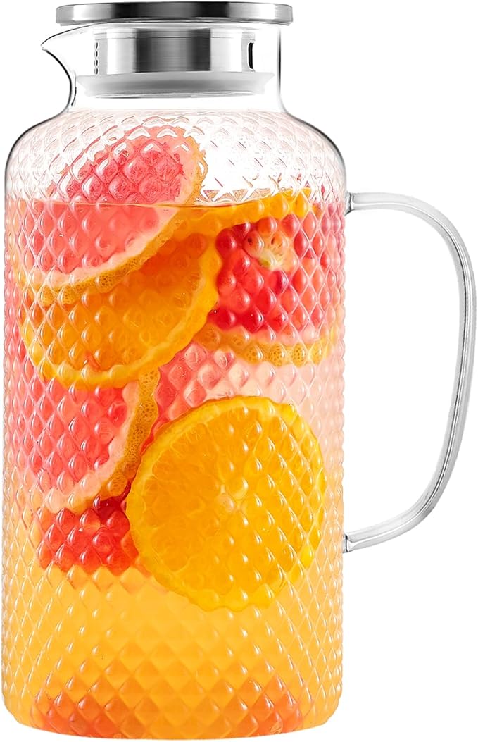 Glass Pitcher, 3.5L/118 oz Glass Water Pitcher with Lid and Spout, Heat/Cold Resistant Borosilicate Glass Water Carafe for Coffee, Juice and Homemade Beverage