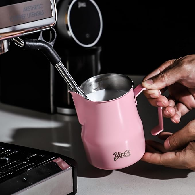 Milk Frothing Pitcher 450ML - Espresso Steaming Pitcher with Large Handle and Spout,Cappuccino Latte Art Cup for Barista and Home Cafe