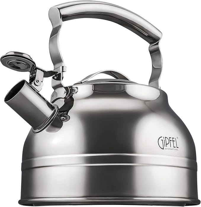 Whistling Tea Kettle Stovetop - Food Grade Stainless Steel Teapot for Stove Top with Ergonomic Handle for Gas, Induction, Electric Stovetops 2.3 Quart