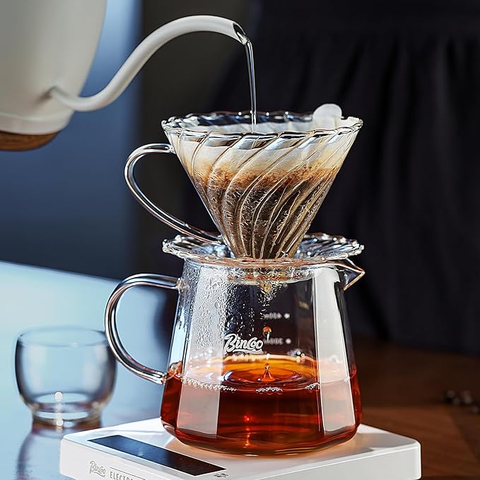 Bincoo Pour Over Coffee Maker Set, 16oz Drip Coffee Maker, Included Borosilicate Glass Coffee Carafer and Coffee Dripper & Size 02 50 Pcs Paper Filter (16oz-Clear)