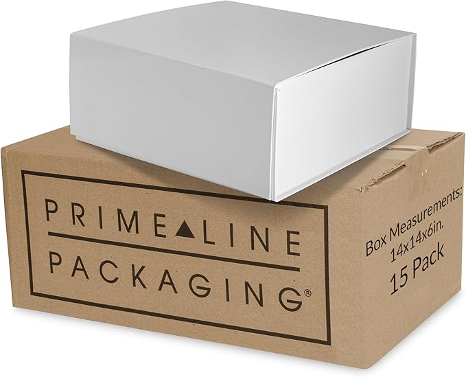 Prime Line Packaging Christmas Gift Boxes, Holiday Gift Boxes with Lids for Presents, Extra Large White Magnetic Gift Box for Gift Wrapping, Weddings, Storage, Bulk, 14x14x6, 15 Pack