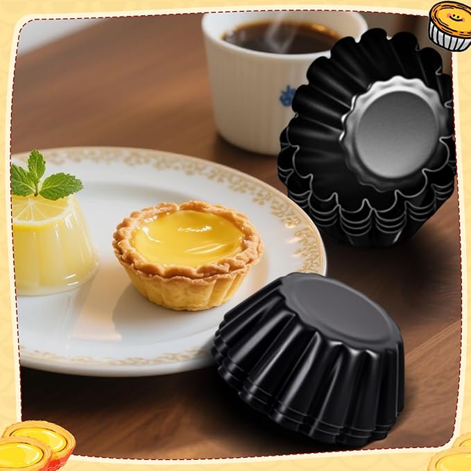 LemonRoad 16 Pcs Egg Tart Molds, Non-stick Carbon Steel Tart Pans, Mini Pie Moulds, Muffin Cupcake Pudding Baking Cup Maker - for Pies, Chinese Egg Tarts, Cakes (2.6 Inch)