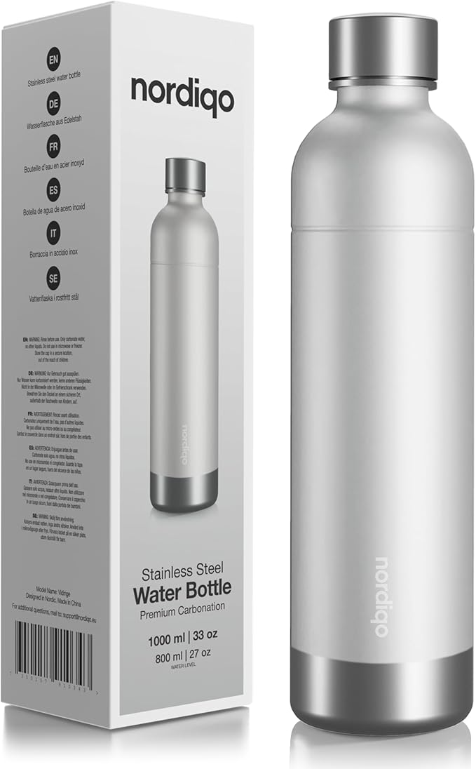 Stainless Steel Carbonating Bottle 33 oz | Compatible with Aarke Carbonator 3 (Exl. Pro), Sodastream (Excl. model Aqua Fizz + Jet) and many others | Dishwasher Safe, No Expiration Date