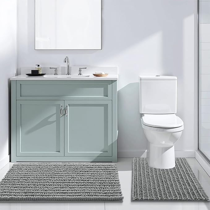 Arotive Luxury Chenille Bathroom Rug Mat, Extra Soft Thick Absorbent Shaggy Bath Rugs, Non-Slip Machine Wash Dry, Plush Bath Mats for Bathroom, Shower and Tub, 47x17, Grey