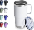 HASLE OUTFITTERS 20oz Tumbler with Handle, Stainless Steel Tumbler with Lid Metal Insulated Travel Coffee Mug Double Wall Vacuum Spill Proof Reusable Coffee Cup, White 1 Pack