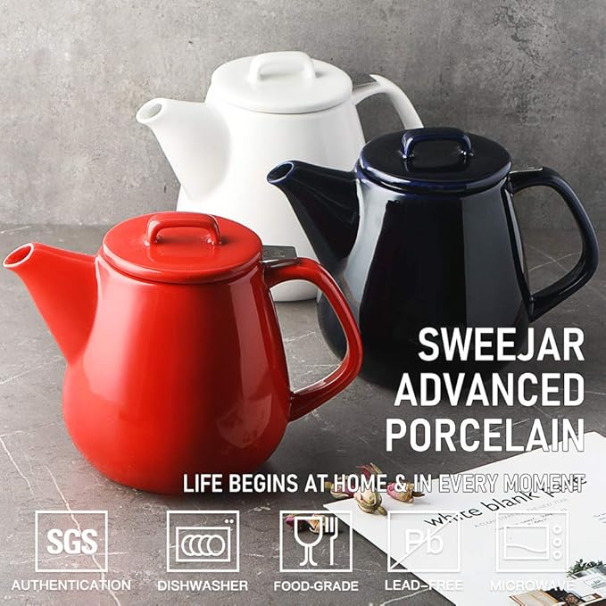 Sweejar 40oz Tea pot with Removable Stainless Steel Infuser,Dishwasher Safe Tea Pots for Loose Tea,Tea Pots with Infuser for Chrismas Women Gift (Red)