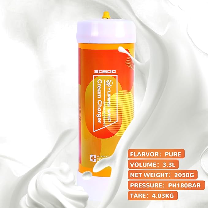 Yummy Original Flavor Whip 2050G Whipped Cream Charger Whipped Cream Dispenser Food Grade Tank with nozzle (2 Cylinders)