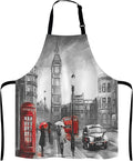 Street view of london Bib Apron with Adjustable Neck for Men Women,Suitable for Home Kitchen Cooking Waitress Chef Grill Bistro Baking BBQ Cobbler Apron