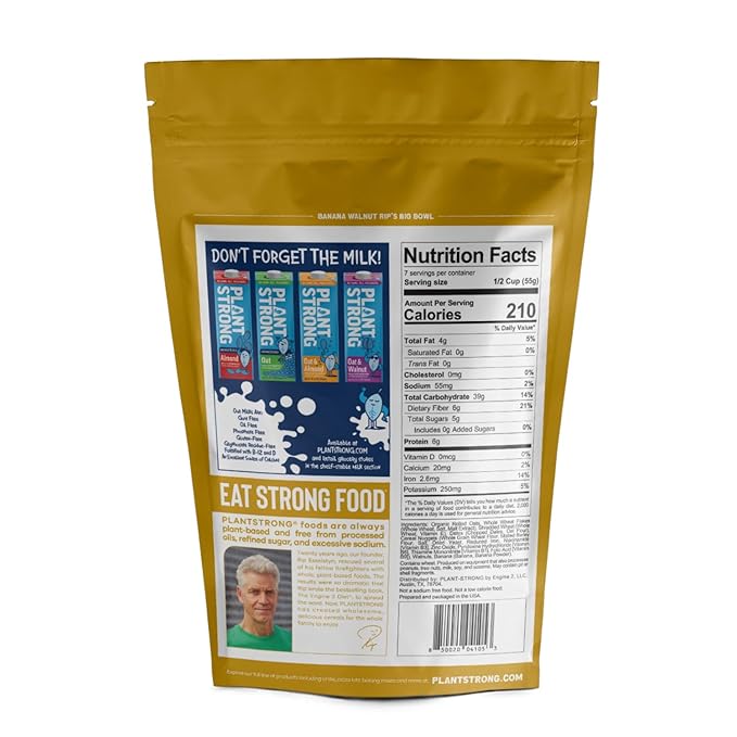 Rip's Big Bowl - PLANTSTRONG Banana Walnut Cereal (6-Pack) Non-GMO Whole-Grain Plant Based Oil Free Pack of 6 x 14oz Bags