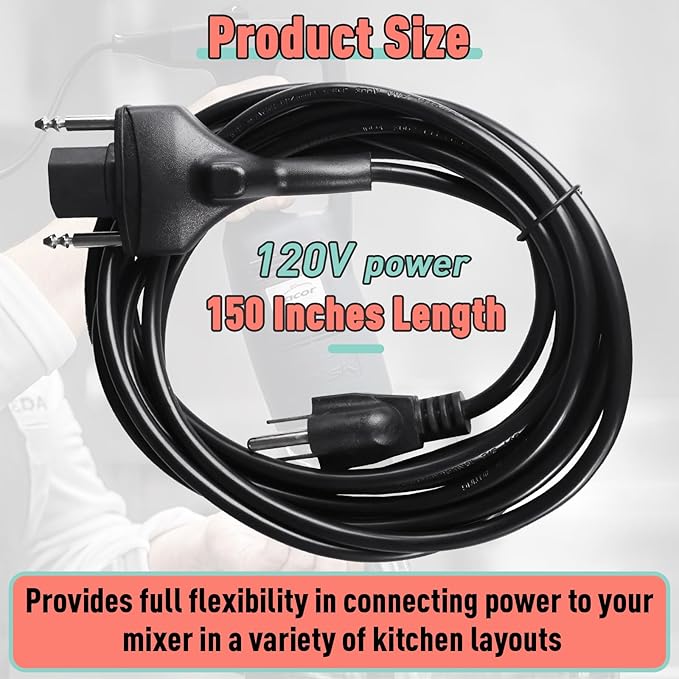 89143 Power Cord Replacement Compatible with Robot Coupe MP Series, 120V 150'' Black Immersion Blender Cord for MP350 MP450 MP550 MP600 MP800