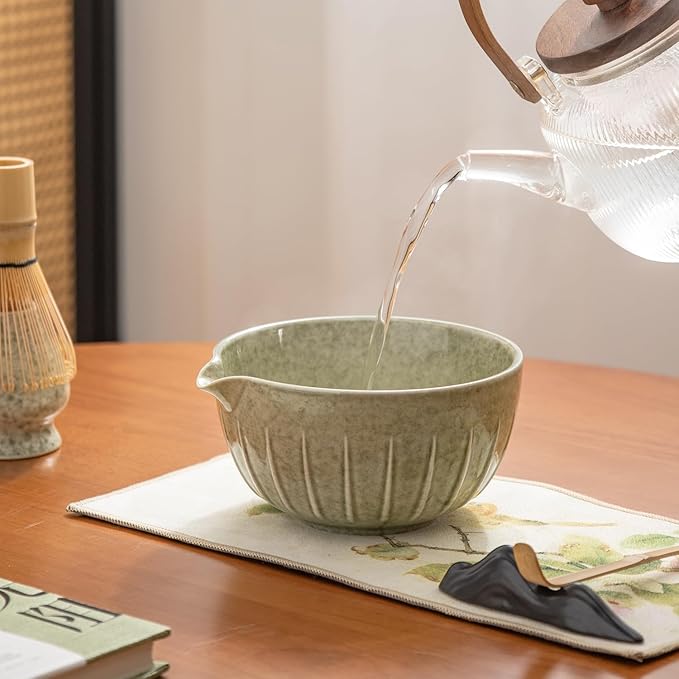 Japanese Matcha Ceremony Accessory, Matcha Whisk, Traditional Scoop (Chashaku), Tea Spoon, Whisk Holder, 1 tea bowl, 1 tea siev, The Perfect Set to Prepare a Traditional Cup of Matcha. (waitu001)