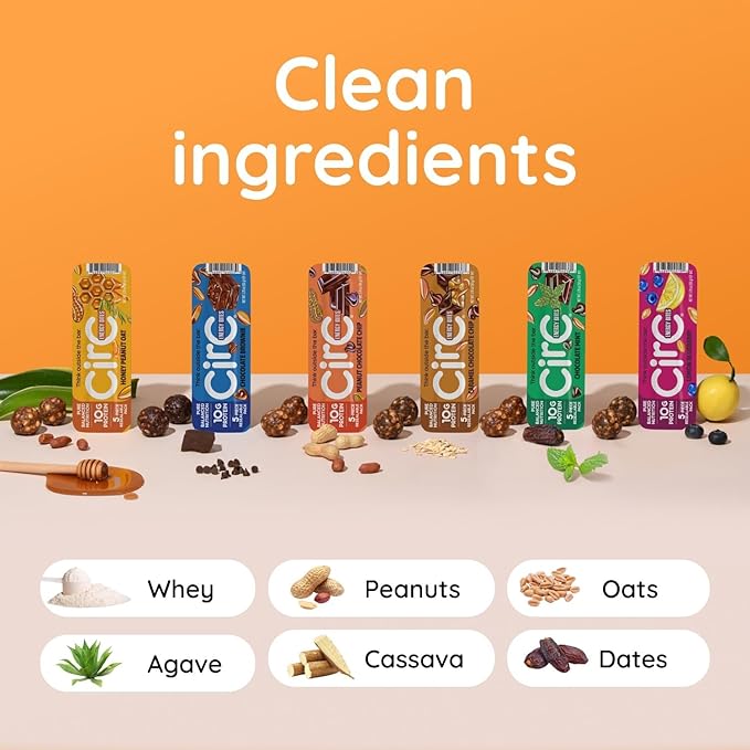 CirC Energy Bites - 6 Pack Peanut Chocolate Chip Gluten Free Protein Balls -10g Protein, Whole Grains, Nuts & Fruit - Portable Healthy Snacks for Adults & Kids, 5 Piece Resealable Packs