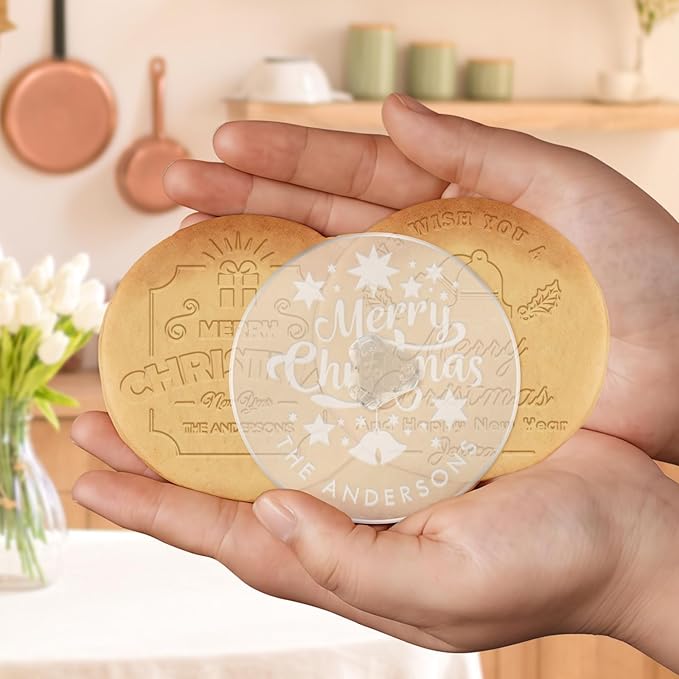 Personalized Christmas Cookie Stamp Custom Acrylic Cookie Embossing Mold with Handle for Baking Decoration