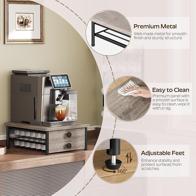 Coffee Pod Drawer Holder for K Cup, 56 Pods Capacity, 2 Tier Organizer for K Cup, Coffee Pod Organizer for Countertop, Space Saving, Easy Assembly, Greige and Black KH28BGY1