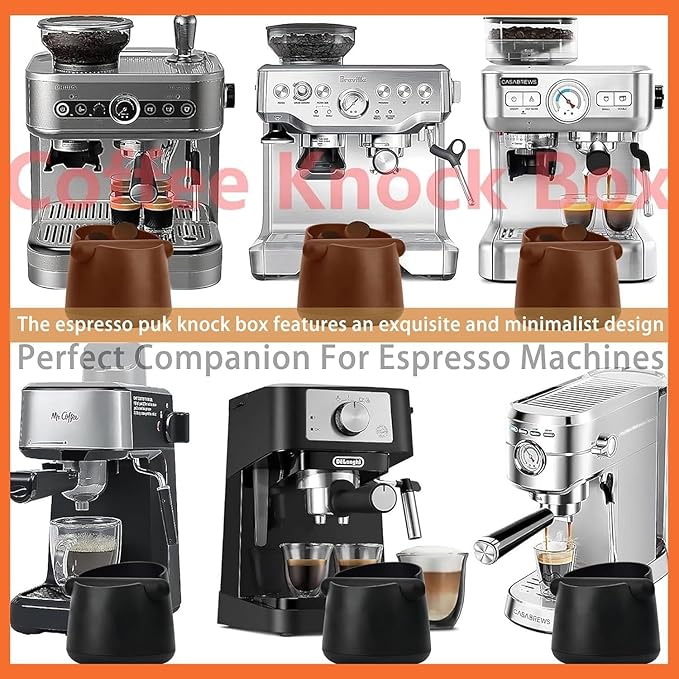 Espresso Knock Box with Barista Towels, Removable Shock-absorbent Knock Bar & Non-Slip Base - Co ffee Knock Box for Coffee Grounds, Espresso Machine Accessories, Brown