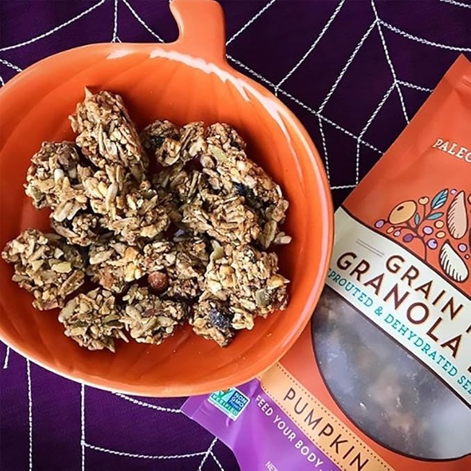 Lark Ellen Farm Grain-Free Granola, Certified Organic Raw Sprouted Vegan Clusters, Paleo & Crunchy Gluten-Free Bites for Cereal or Yogurt, Pumpkin Fig 8 oz, 6 Pack