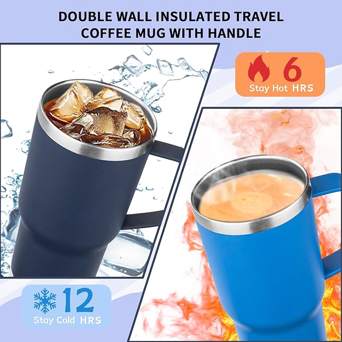 20oz Insulated Tumbler with Handle Stainless Steel Travel Coffee Mug with Lid and Straw Double Wall Vacuum Leak-proof Reusable Thermal Water Cup for Hot and Cold Drinks (Multicolor-8,6 Pack)