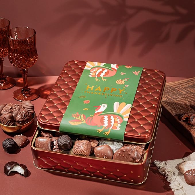 Thanksgiving Gift Basket, Assorted Gourmet Dark and White Chocolate Truffles, Holiday Treats in Elegant Gift Box, Bonnie and Pop