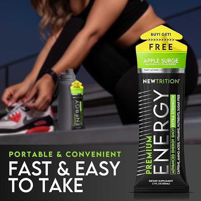 NewTrition® Extra Strength Energy Shots, 250mg Caffeine Energy Shots with Vitamin B & Amino Acids, Sugar-Free Vitamin Energy Shot, 1.7 fl oz (Pack of 12, Apple Surge)