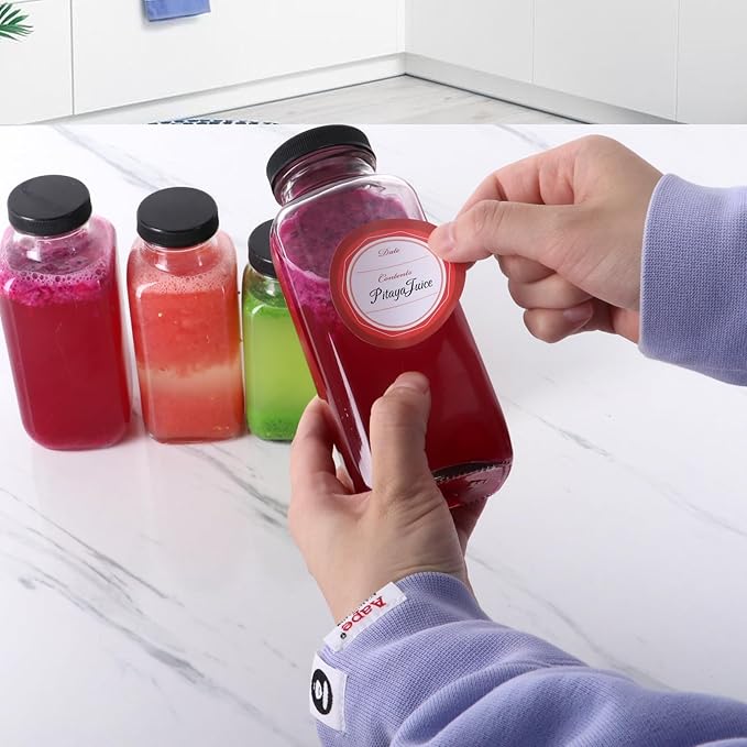 BIGIVACA 16 oz Glass Juice Bottles with Lids,3 PACK Bottles for Juicing,Square Drinking Jars Glass for Coffee,Cola,Milk,Tea in Travel,Work,School