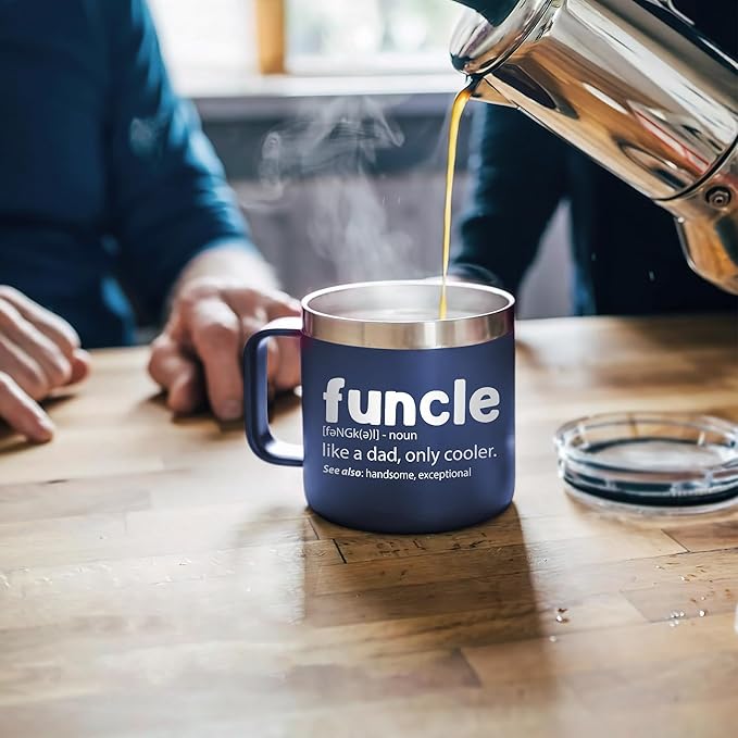 Gossby 14oz FUNCLE Tumbler Mug - Funny Uncle Gift from Niece, Nephew, Kids - Father's Day, Christmas, Birthday Gift for Uncle - Travel Insulated Coffee Cup with Lid, Straw