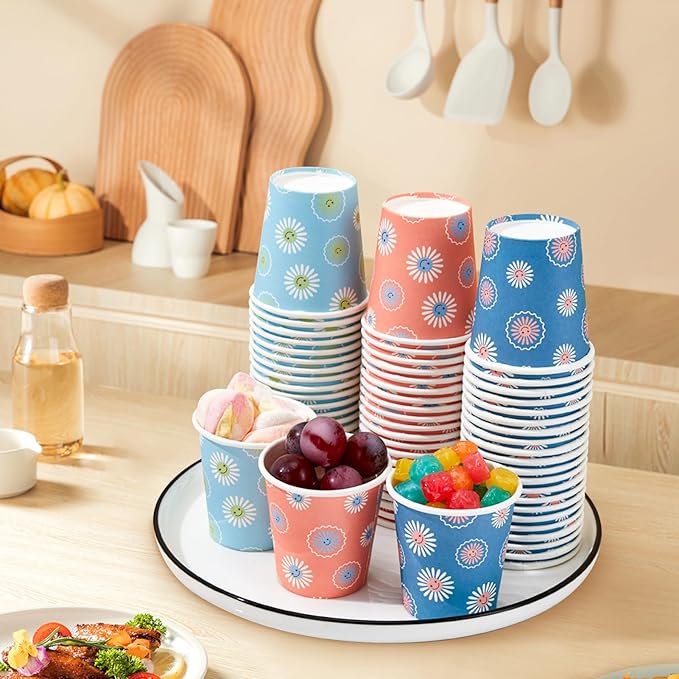 300 Pack 5 oz Paper Cups, Disposable Bathroom Cups, Small Mouthwash Cups, Hot/Cold Beverage Drinking Mini Cup for Party, Picnic, BBQ, Travel (Daisy)