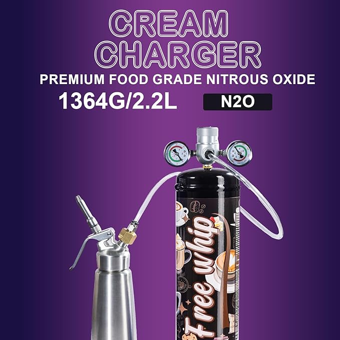 2.2L Whipped Cream Charger 1364G Whip Cream Charger Cartridges Whip Cream Charger Cylinder Food Grade Original Flavor (99.99% purity gas) 2-Count