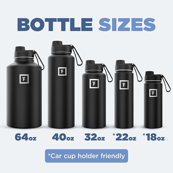IRON °FLASK Camping & Hiking Hydration Flask with 3 Lids - Stainless Steel, Double Walled & Vacuum Insulated Water Bottle - Leak Proof & BPA Free (Dark Rainbow, Spout - 32 oz)