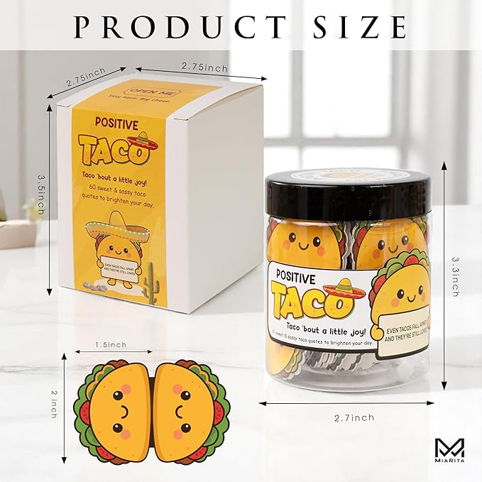 Positive Taco Jar - 60 Emotional Support Taco Affirmation Cards Xmas Stocking Stuffers Birthday Gift Christmas White Elephant Gifts for Women Men Teens Friends Coworkers Mom Sisters Teacher Gifts
