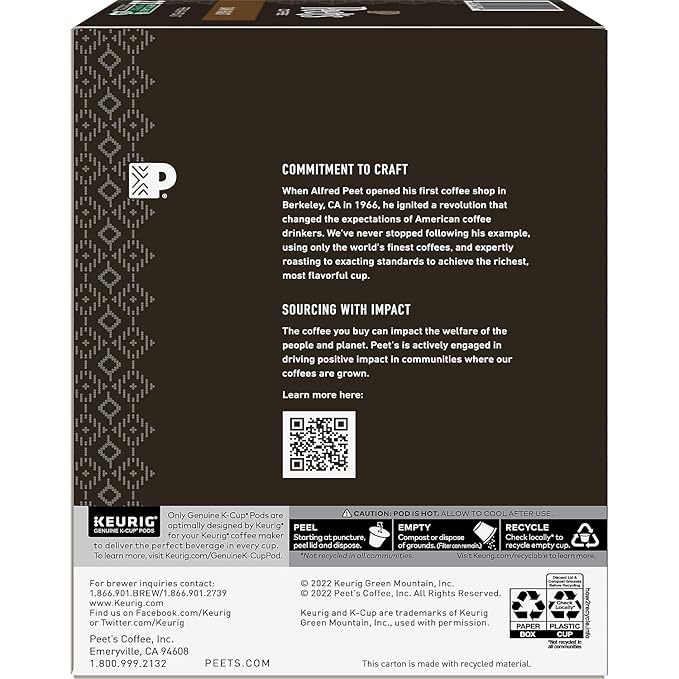 Peet's Coffee French Roast, Dark Roast, 22 Count Single Serve K-Cup Coffee Pods for Keurig Coffee Maker
