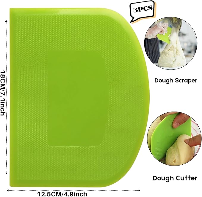 SURDOCA Dough Scraper Bench Scraper - 3P 7.1x4.9" Plastic Flexible Bowl Scraper, Sharp Edge & Angles Cake Scraper. Non-Slip Bakeware Decorating Tools Sculpting & Modeling Tools - White+Pink+White